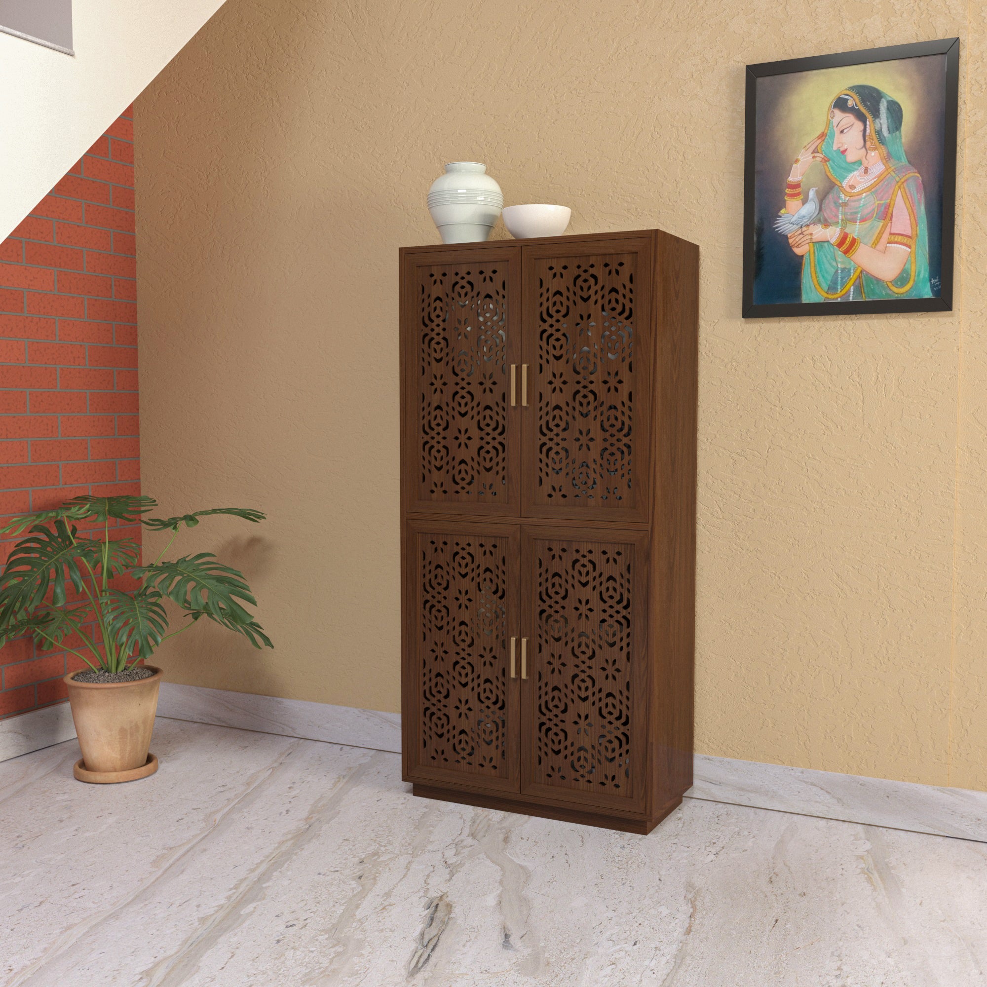 Unique Old Heritage Carved Handmade Decent Storage Wooden Wardrobe Wardrobe