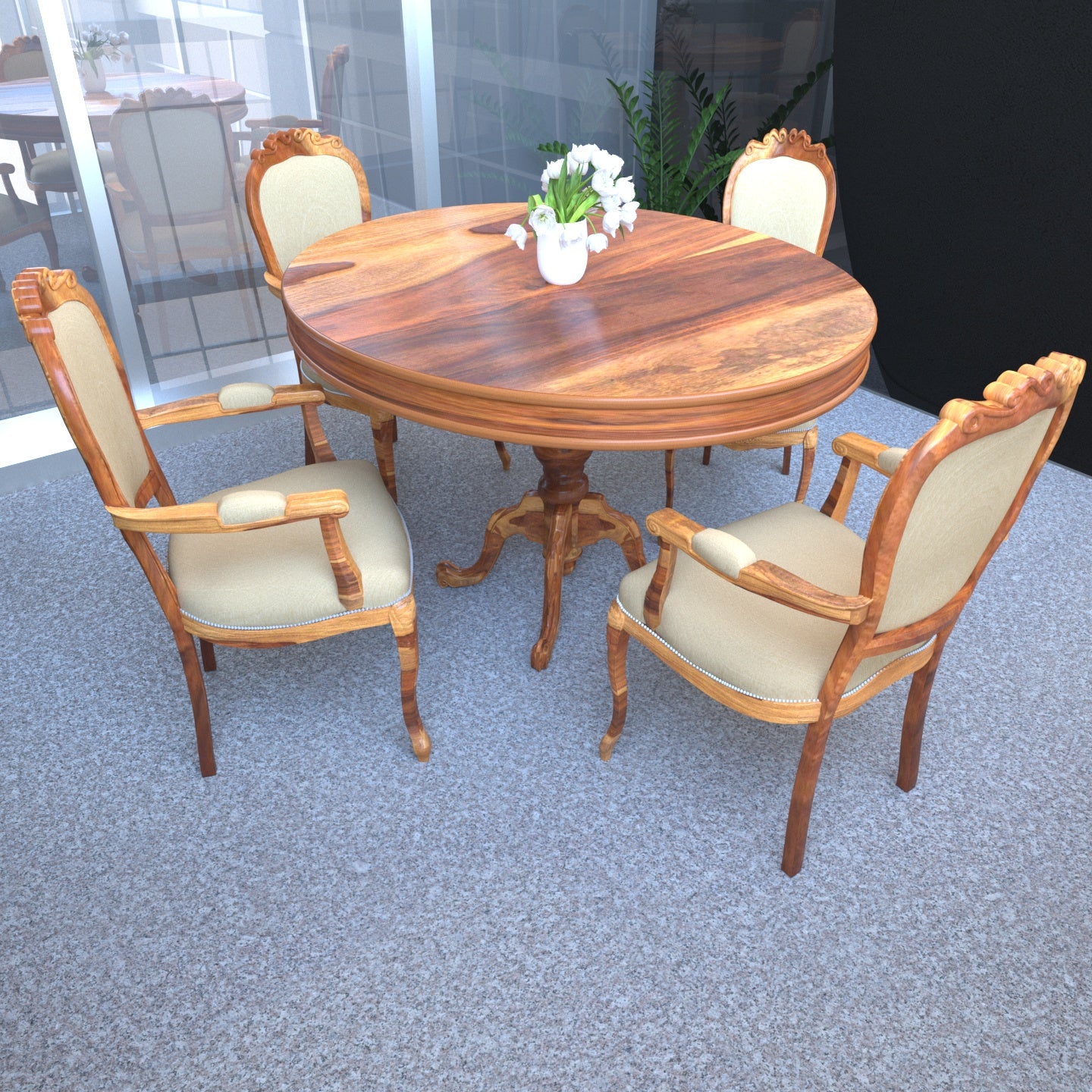 Truffle Art Four Chair Round Table Complete Dining set Dining Set