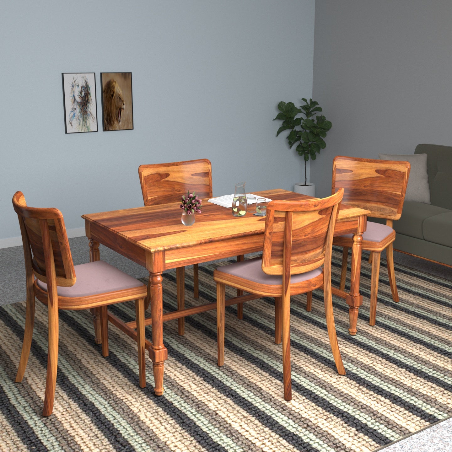 Sizzling Square Four Chair Wooden Complete Dining Set Dining Set