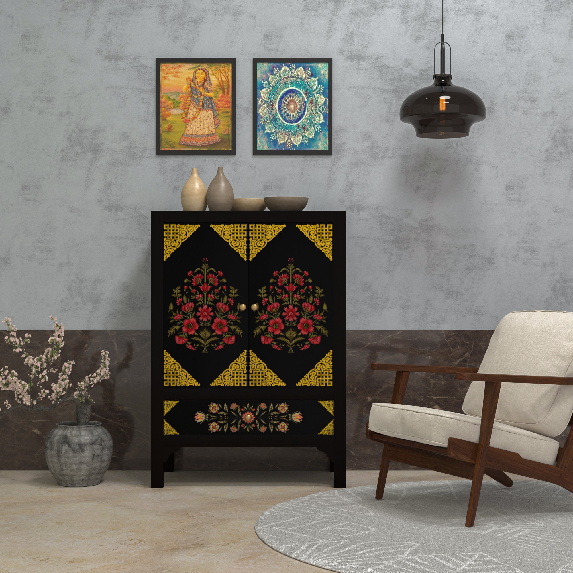 Southern Alberto Black Yellow Finished Wooden Handmade Wardrobe Wardrobe