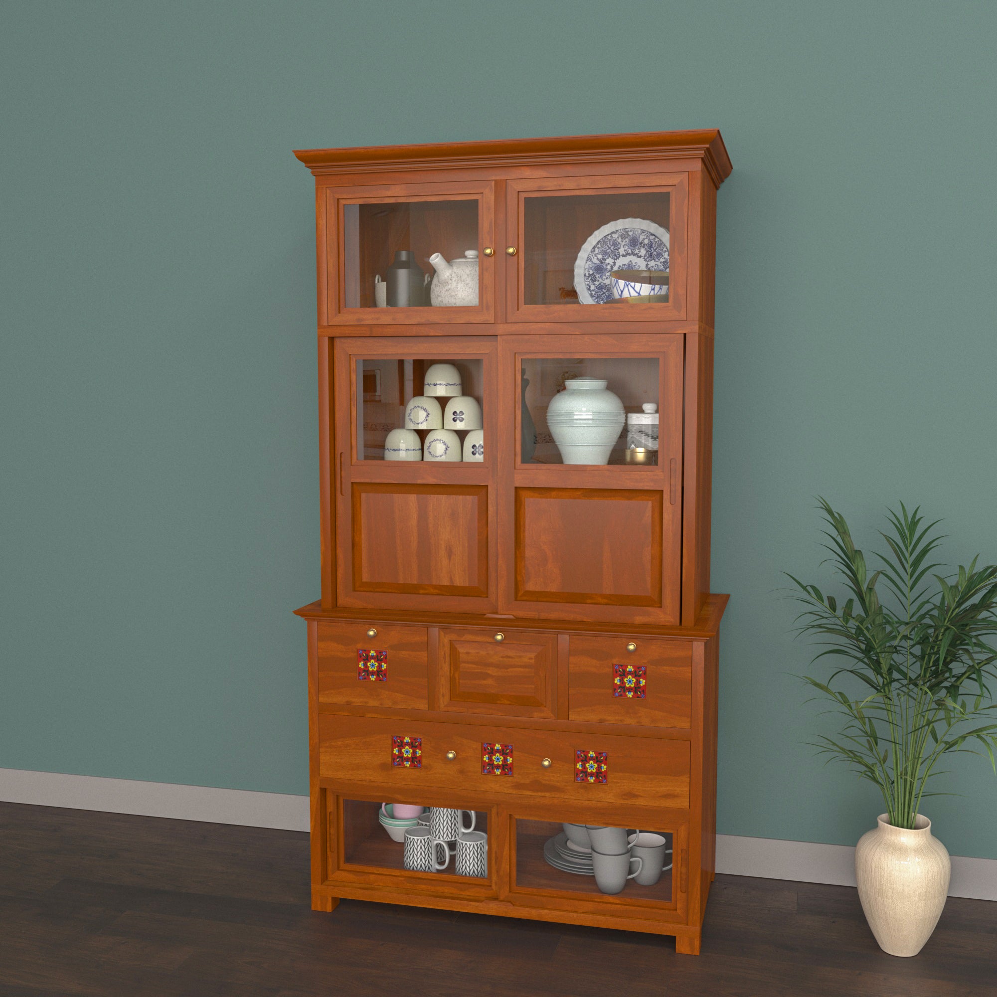 Montage Antique Light Brown Finished Handmade Multistorage Wardrobe Wardrobe
