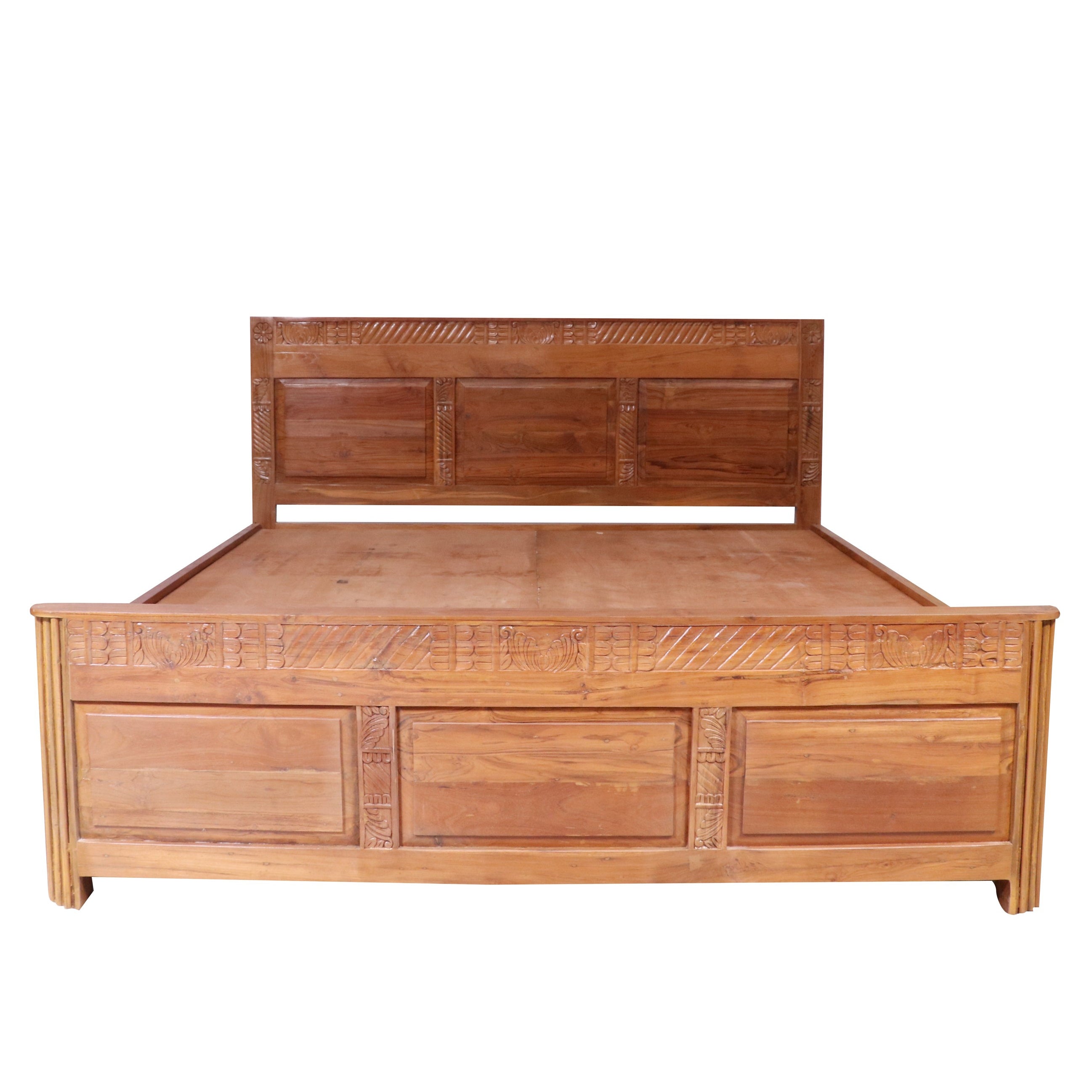 Teak wood carved Folk Concept Bed Bed