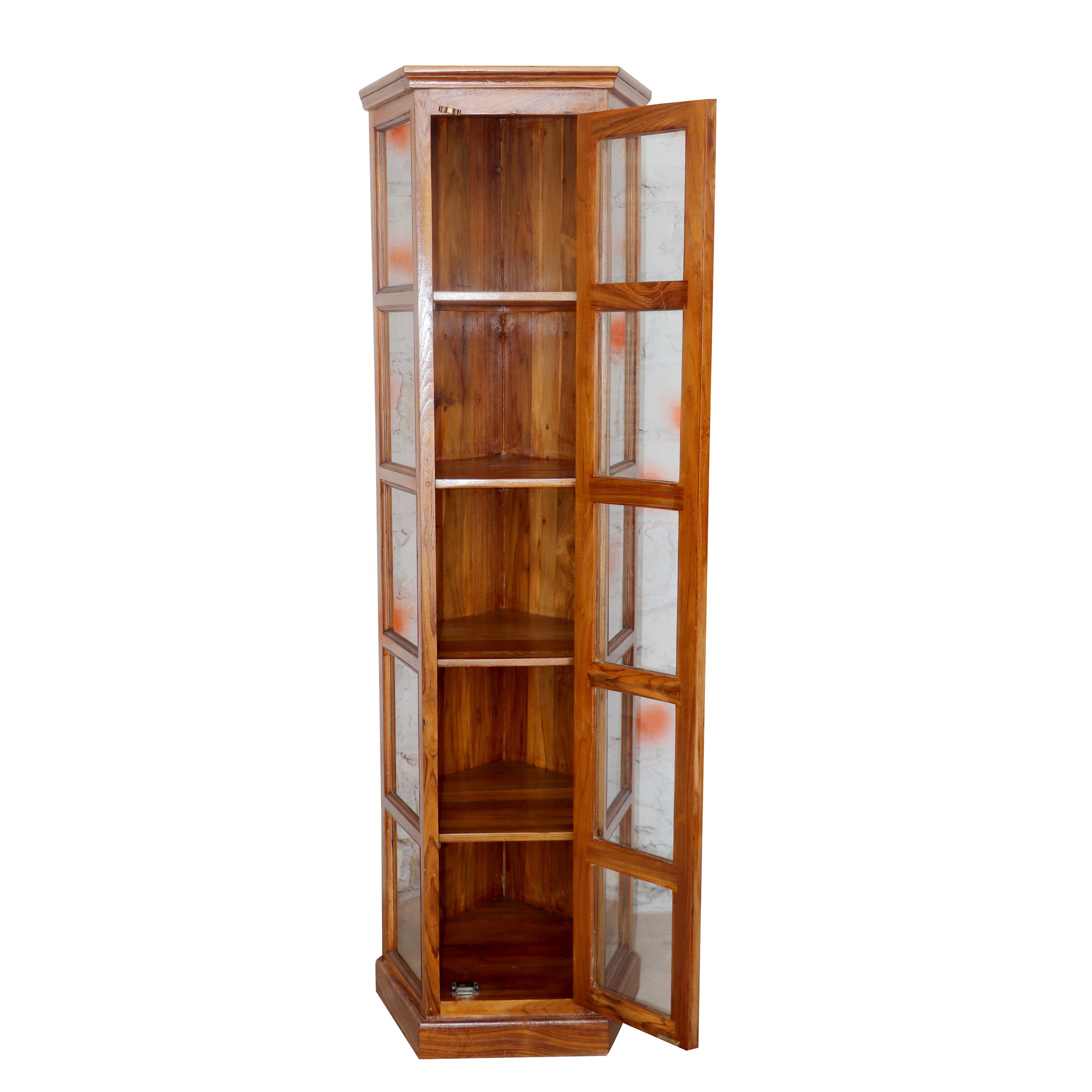 Compact long angled teak wood showcase Showcase