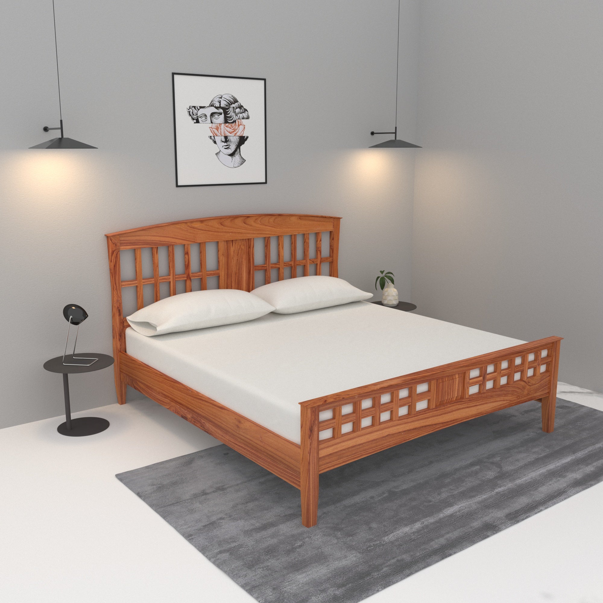 Rectangular Design Bed in Natural Light Brown Finish Bed