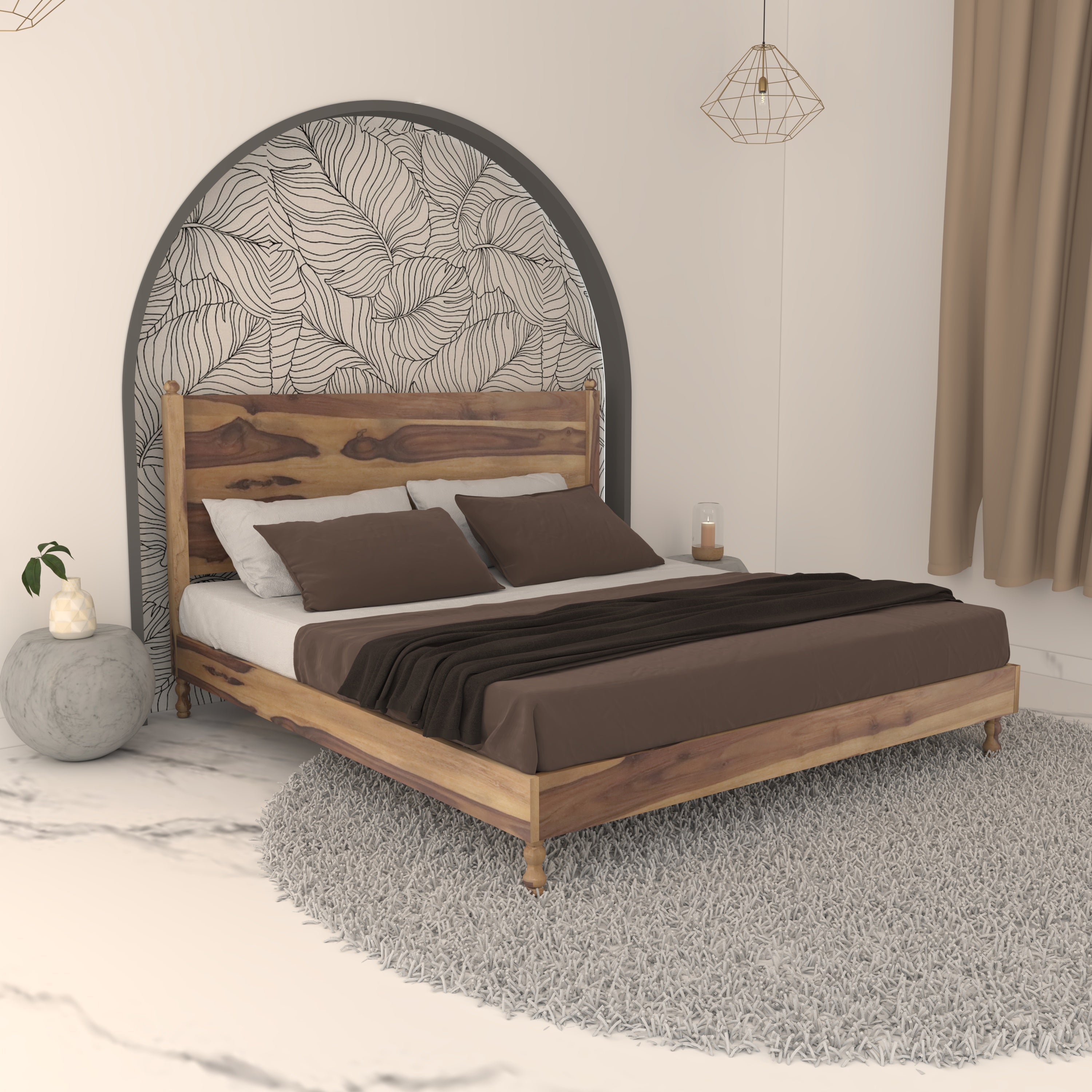 Natural tone sheesham wood classical Bed Bed