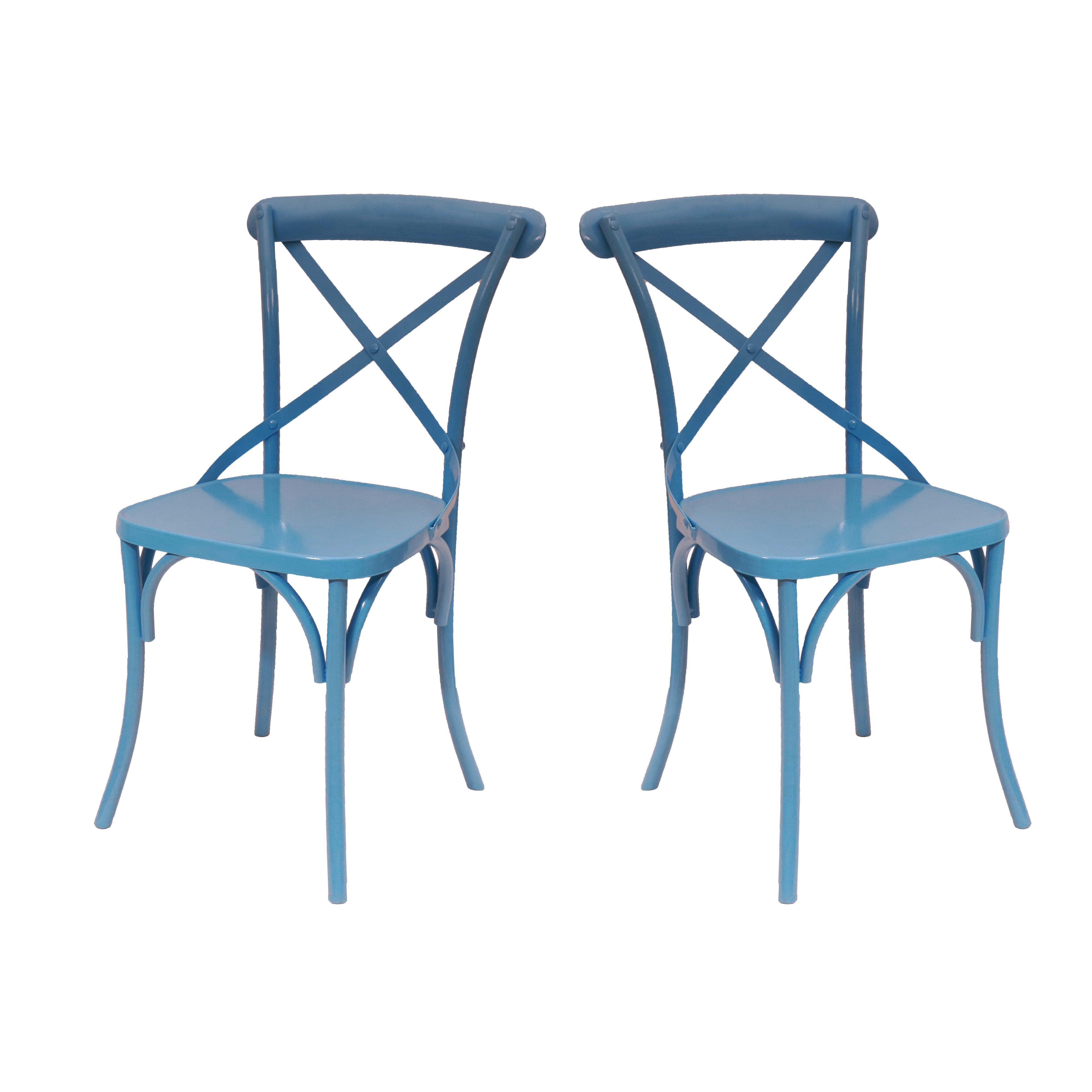 (Set of 2) Blue Metal Exotic Hue Chair Dining Chair