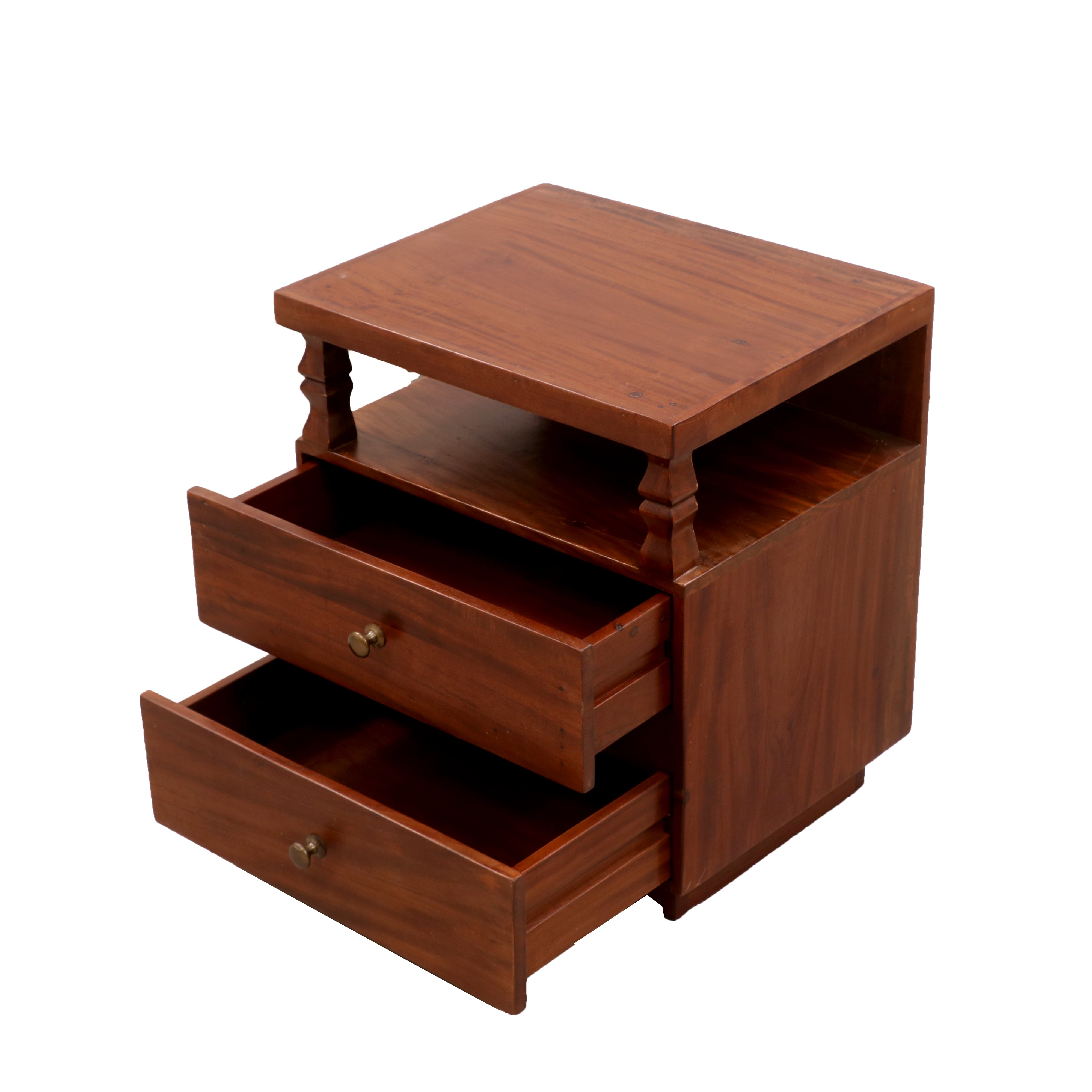 Pillared Dual Drawer Bedside Table Bedside